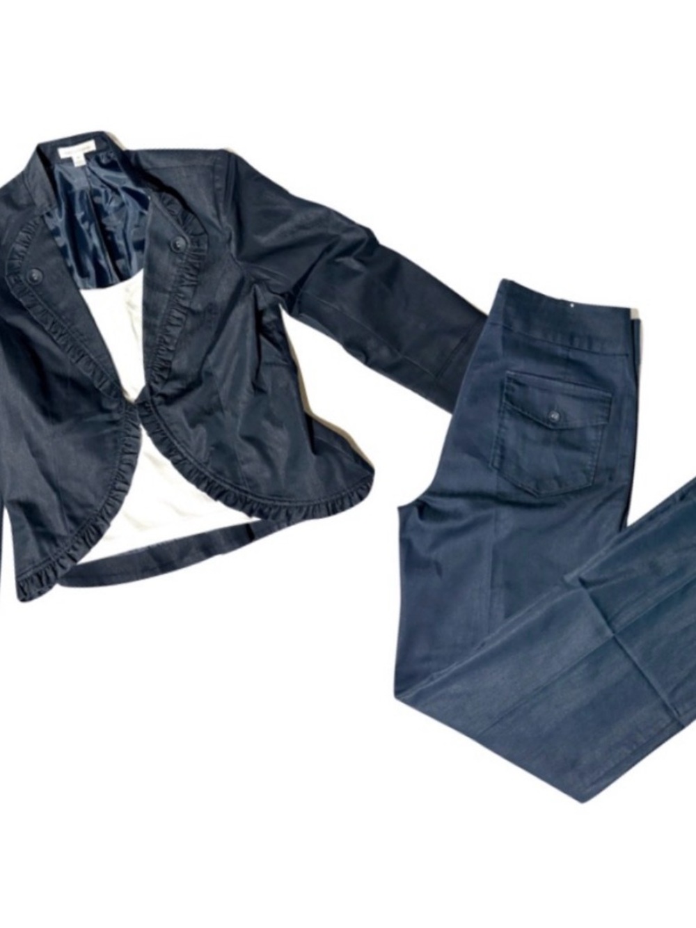 John Paul Richard Navy Blue Pantsuit Suit Set medium size 8